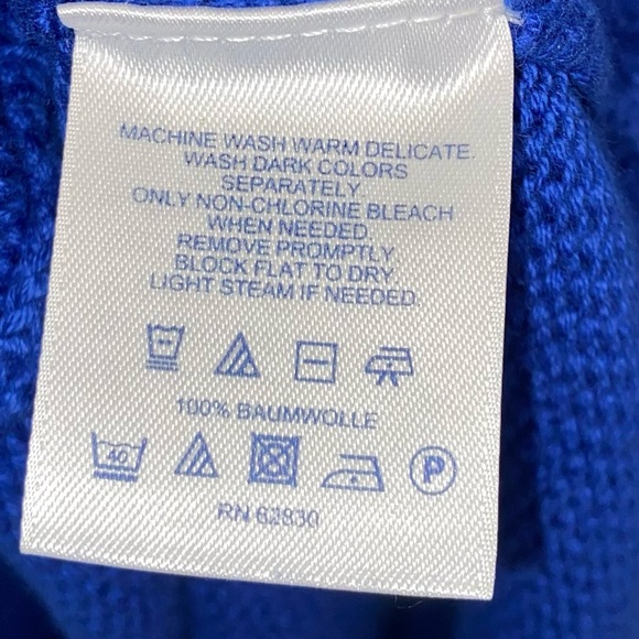 Lands’End Drifter Women’s Royal Blue Basket Weave Cotton Preppy Crew Sweater - Picture 3 of 5